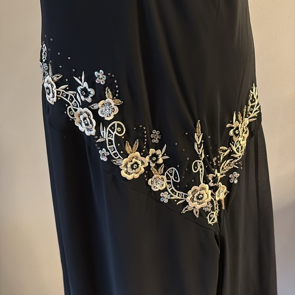 R&M Richards VTG Black bead/embroidered Asymmetrical High-Low formal Dress 10 - Picture 5 of 17